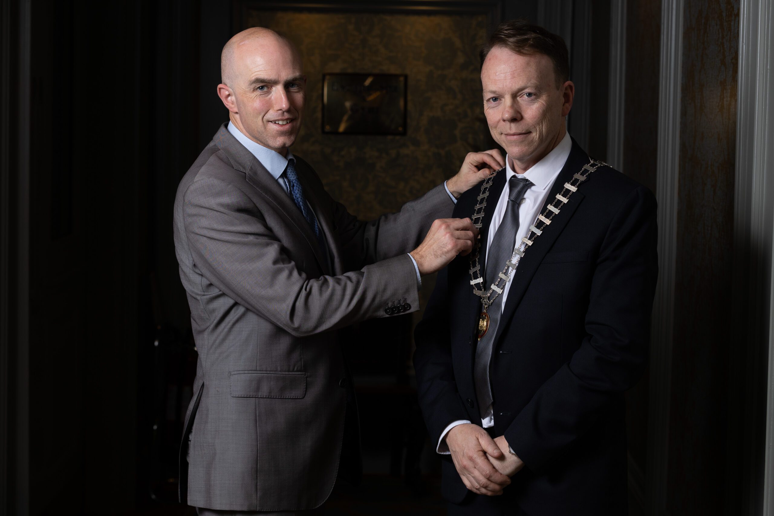 (Outgoing President) John Fuller handing over the Chain of Office to (Incoming SLA President) Dermot Kelly, Photo By Darragh Kane Photography